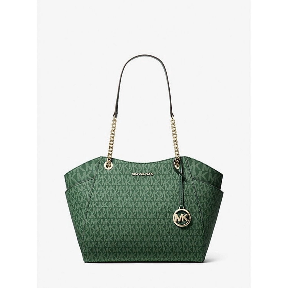 Michael Kors Women's Jet Set Large Signature Logo Shoulder Bag, Color Moss - Picture 1 of 16